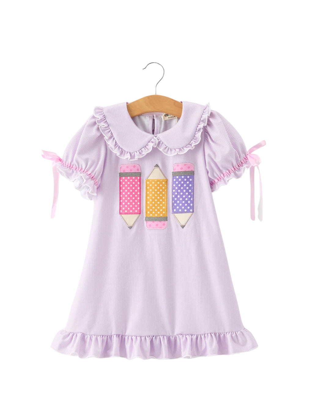 Lavender dress with pencil design on a white background