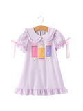 Lavender dress with pencil design on a white background